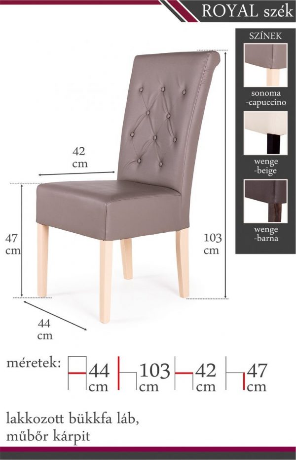 Royal-szék-méretrajz