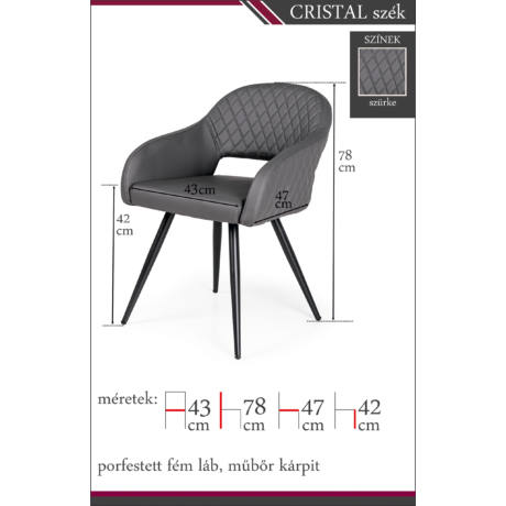 Cristal-szék-méretrajz