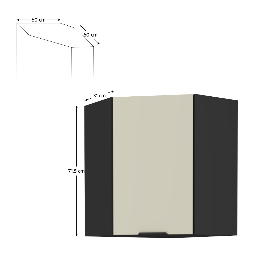 Felső sarokszekrény kasmír/fekete, ARAKA 60x60 GN-72 1F