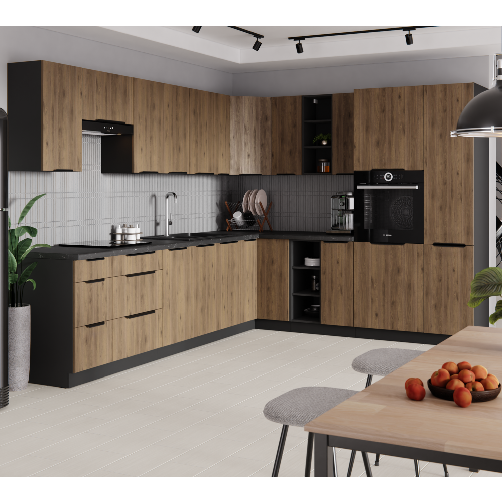Alsó szekrény, okapi dió/fekete, MENZO 80 D 2F BB