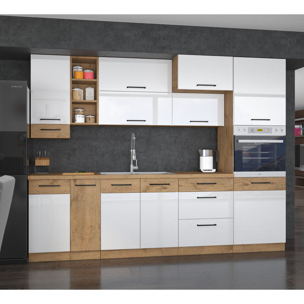 Felső szekrény, lancelot tölgy / fehér extra magas fényű HG, VEGA 60 GU-36 1F