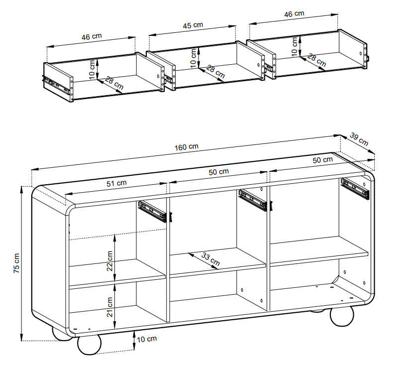 Quadro komód 160 széles