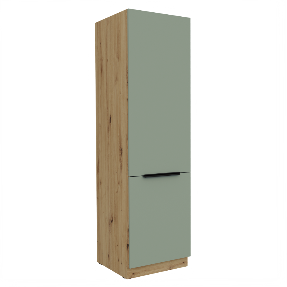 Szekrény beépíthető hűtőszekrényhez, aquamarine/artisan tölgy, ARSANY 60 LO-210 2F