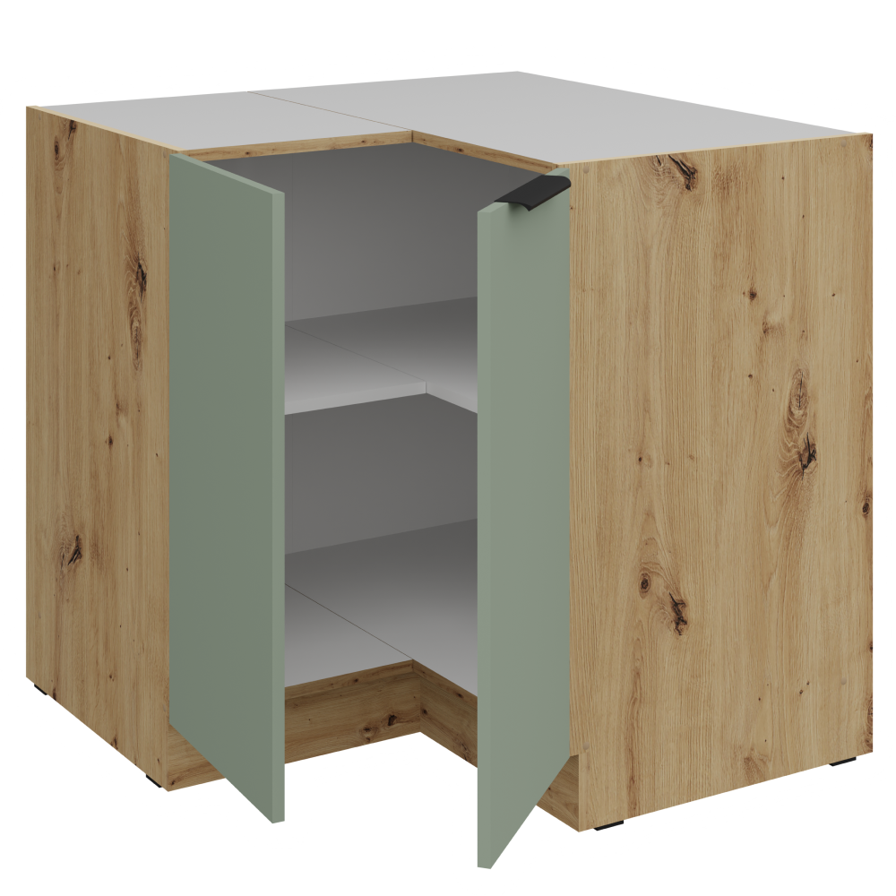 Alsó sarokszekrény, aquamarine/artisan tölgy, ARSANY 90x90 DN 2F BB