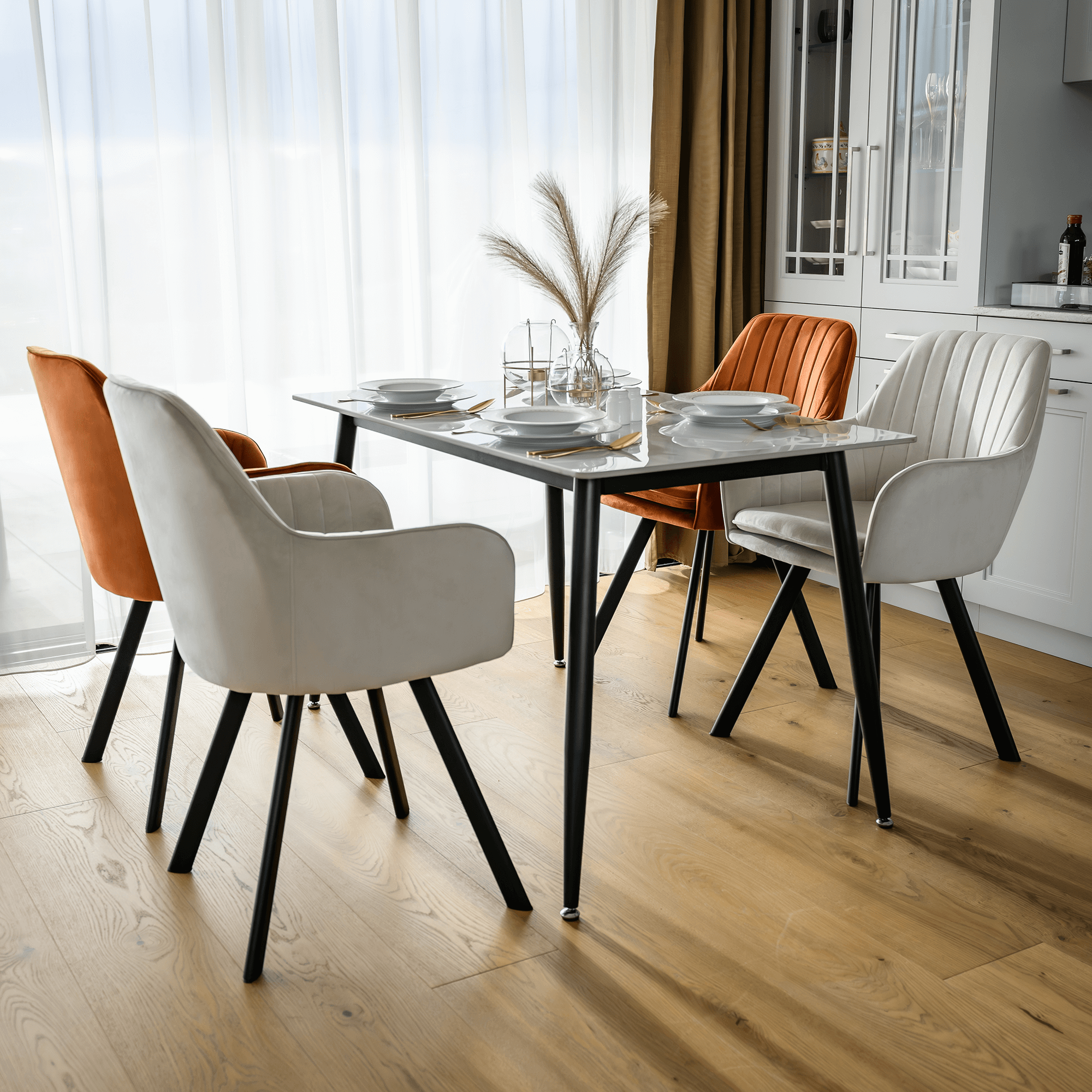Design fotel, bézses szürke Velvet szövet, AURIL