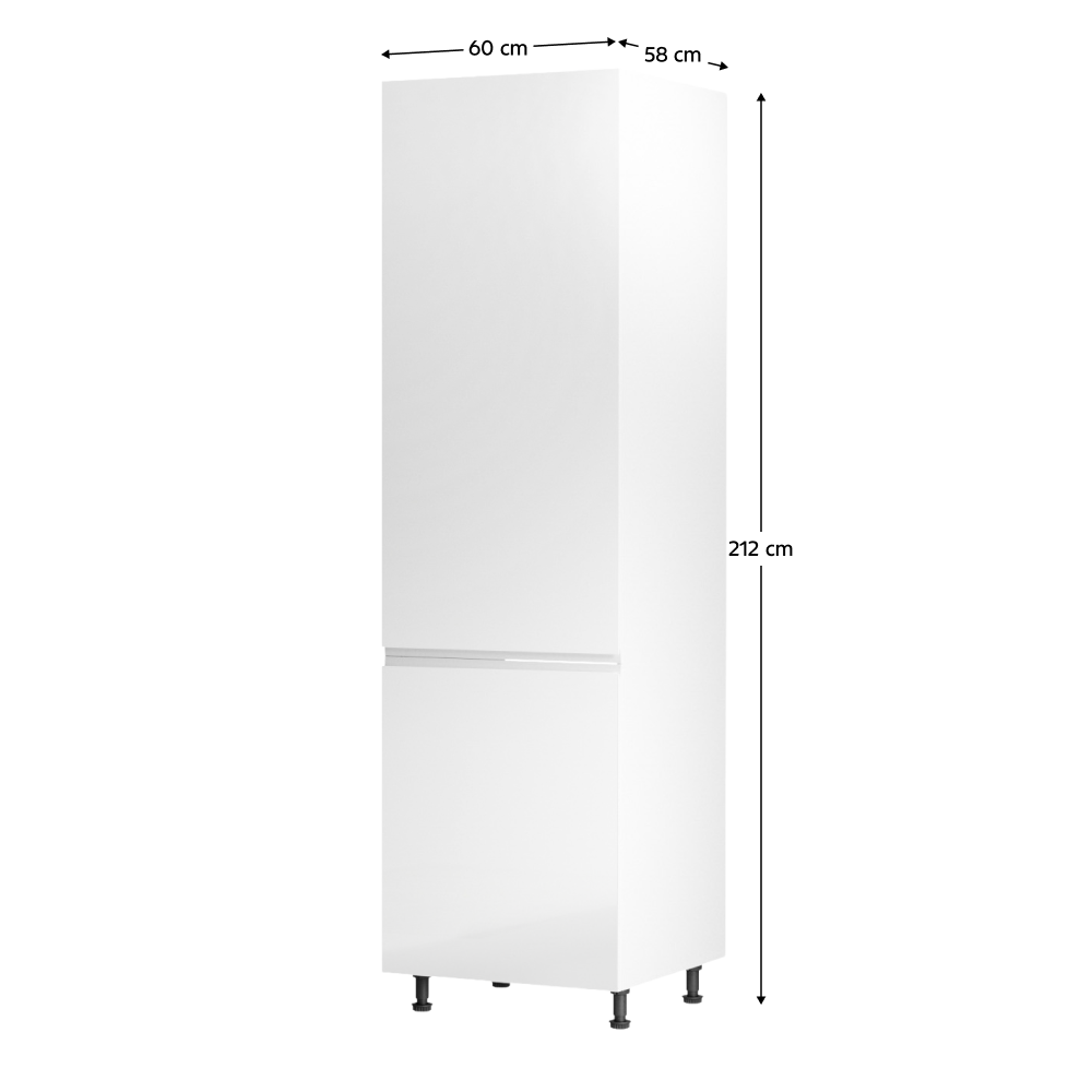 Hűtő beépítő szekrény, fehér/fehér extra magasfényű, jobbos, AURORA D60ZL