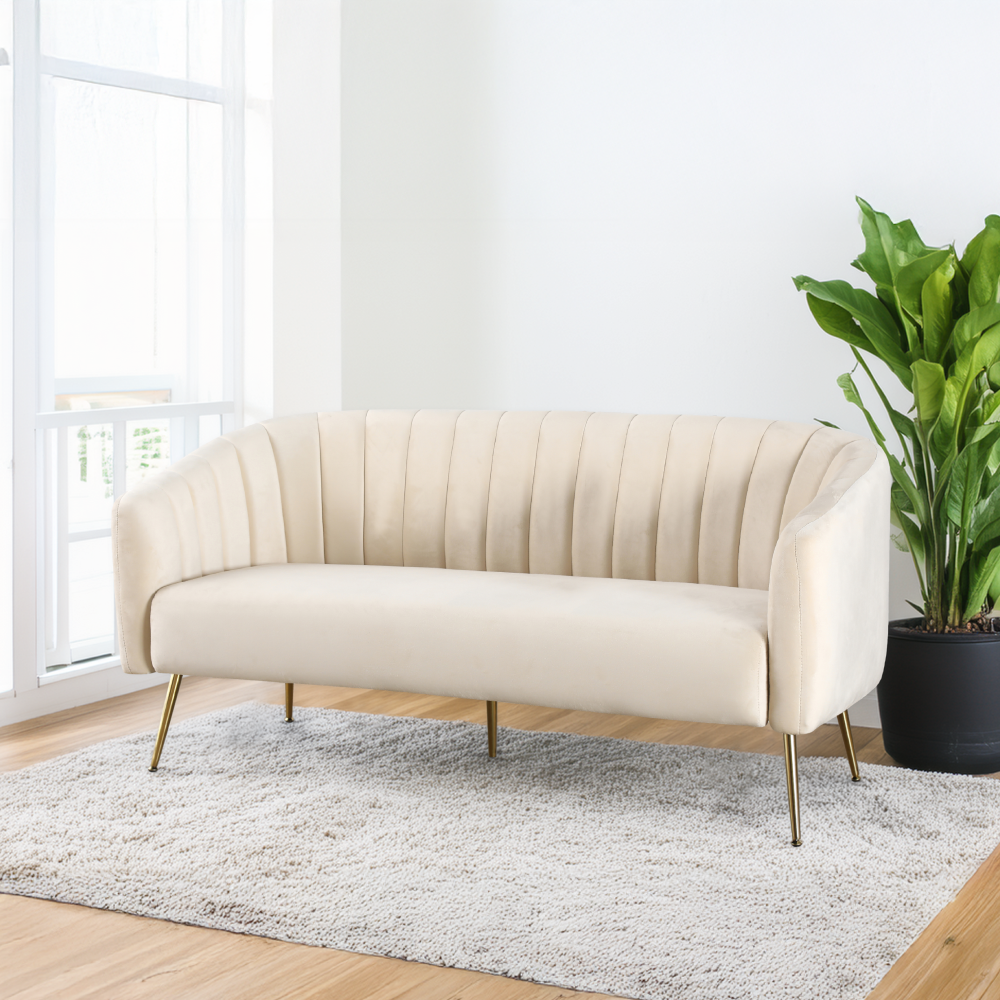 Design 3-as ülés kanapé, barna bársony szövet/arany króm-arany, BAGY