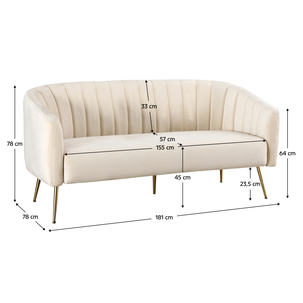 Design 3-as ülés kanapé, barna bársony szövet/arany króm-arany, BAGY