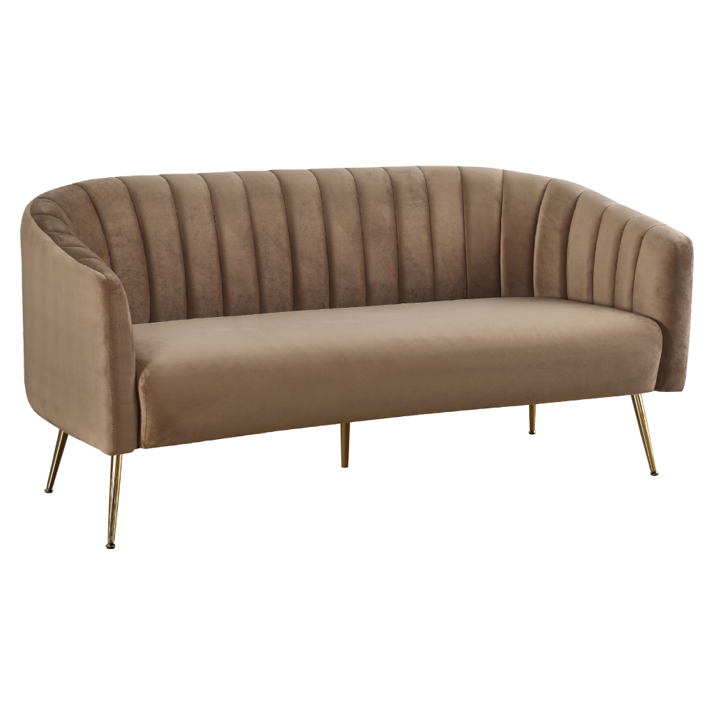 Design 3-as ülés kanapé, barna bársony szövet/arany króm-arany, BAGY