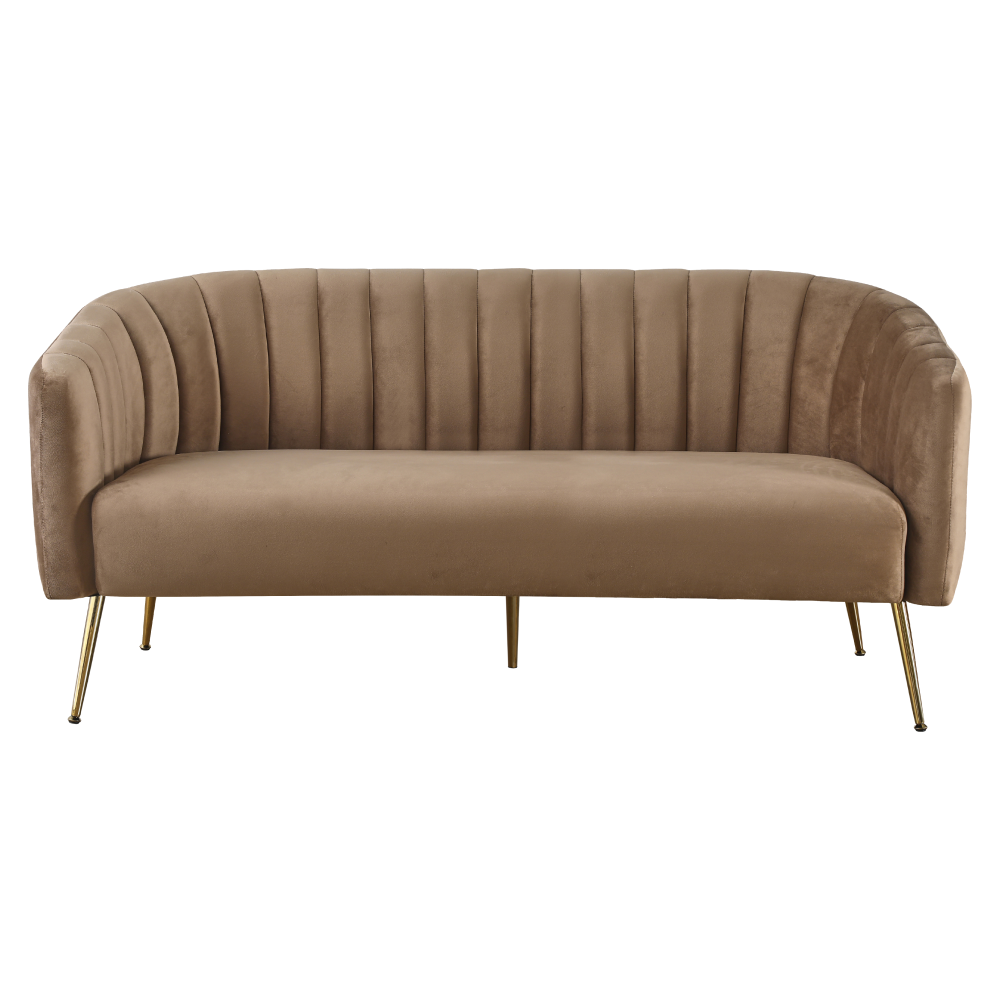 Design 3-as ülés kanapé, barna bársony szövet/arany króm-arany, BAGY