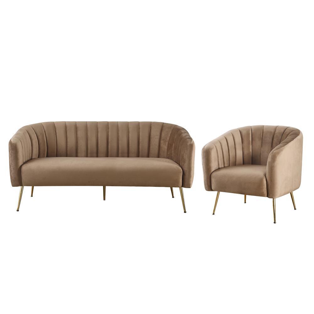 Design 3-as ülés kanapé, barna bársony szövet/arany króm-arany, BAGY