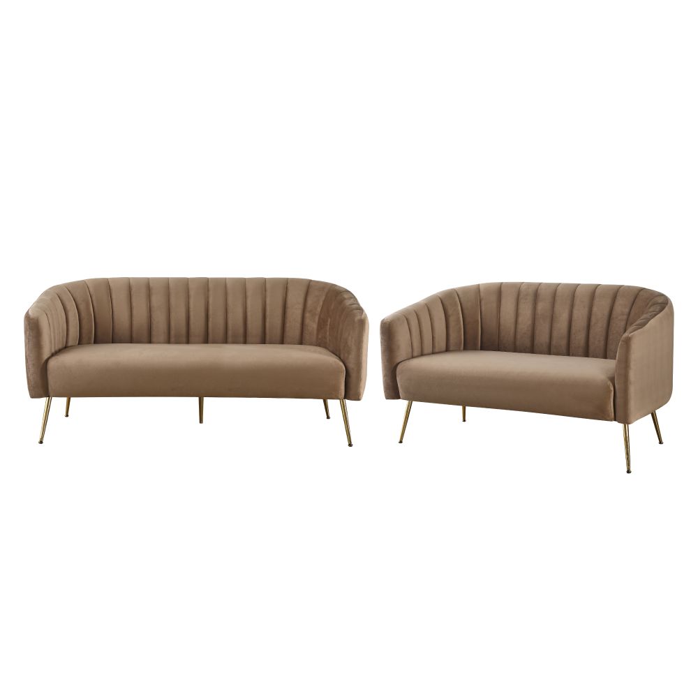 Design 3-as ülés kanapé, barna bársony szövet/arany króm-arany, BAGY
