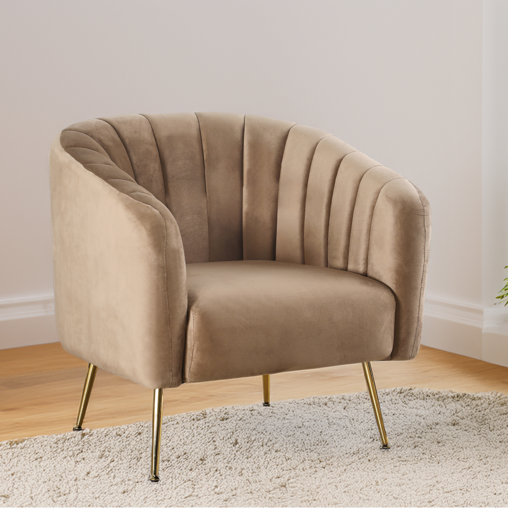Design fotel, bézs Velvet szövet/gold króm-arany, BAGY
