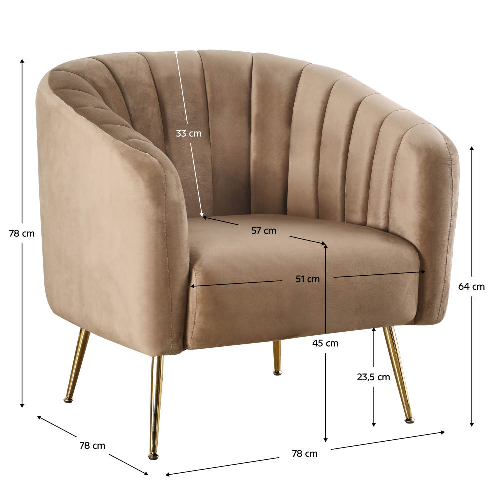 Design fotel, bézs Velvet szövet/gold króm-arany, BAGY