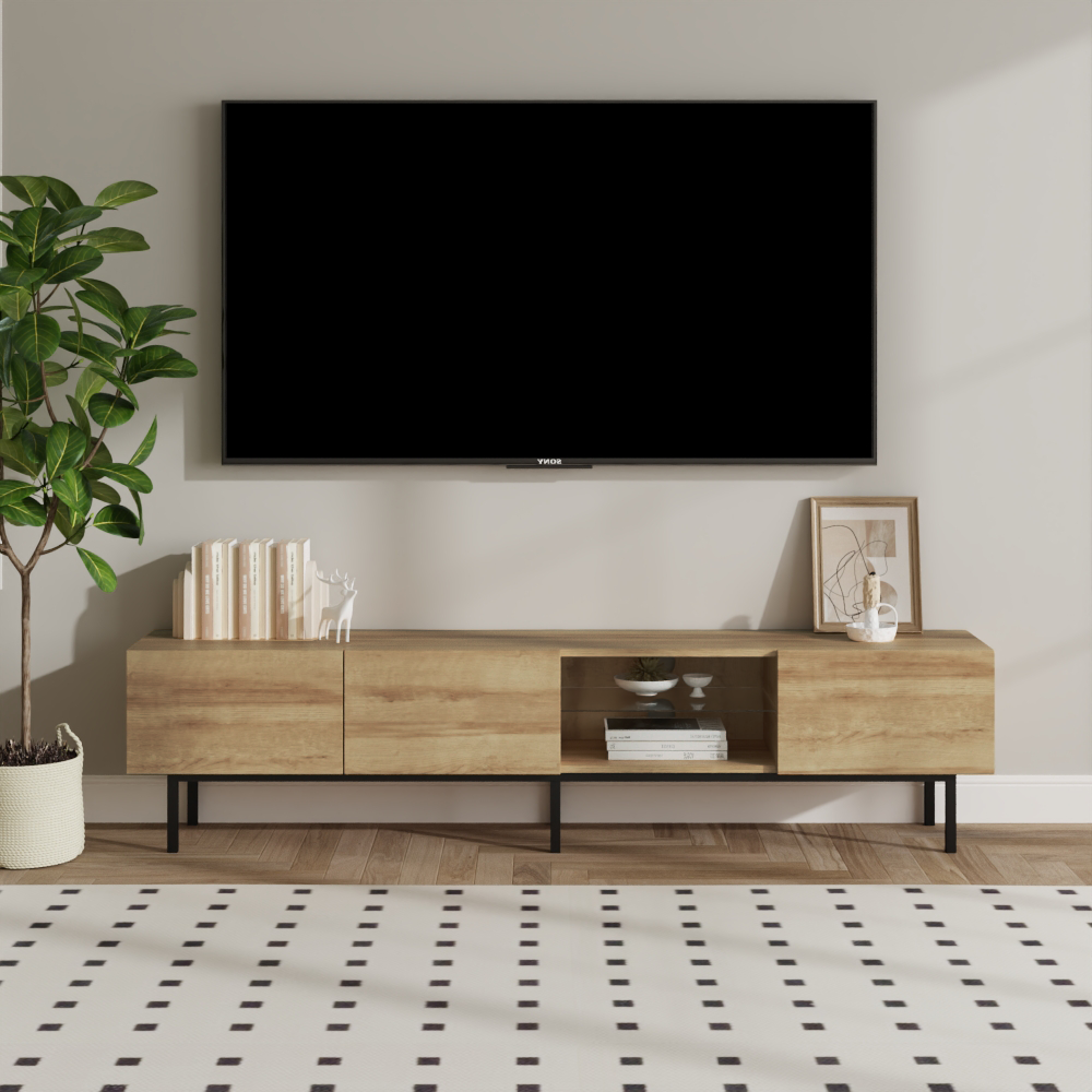 TV-asztal, tölgy/fekete, BASTIEN