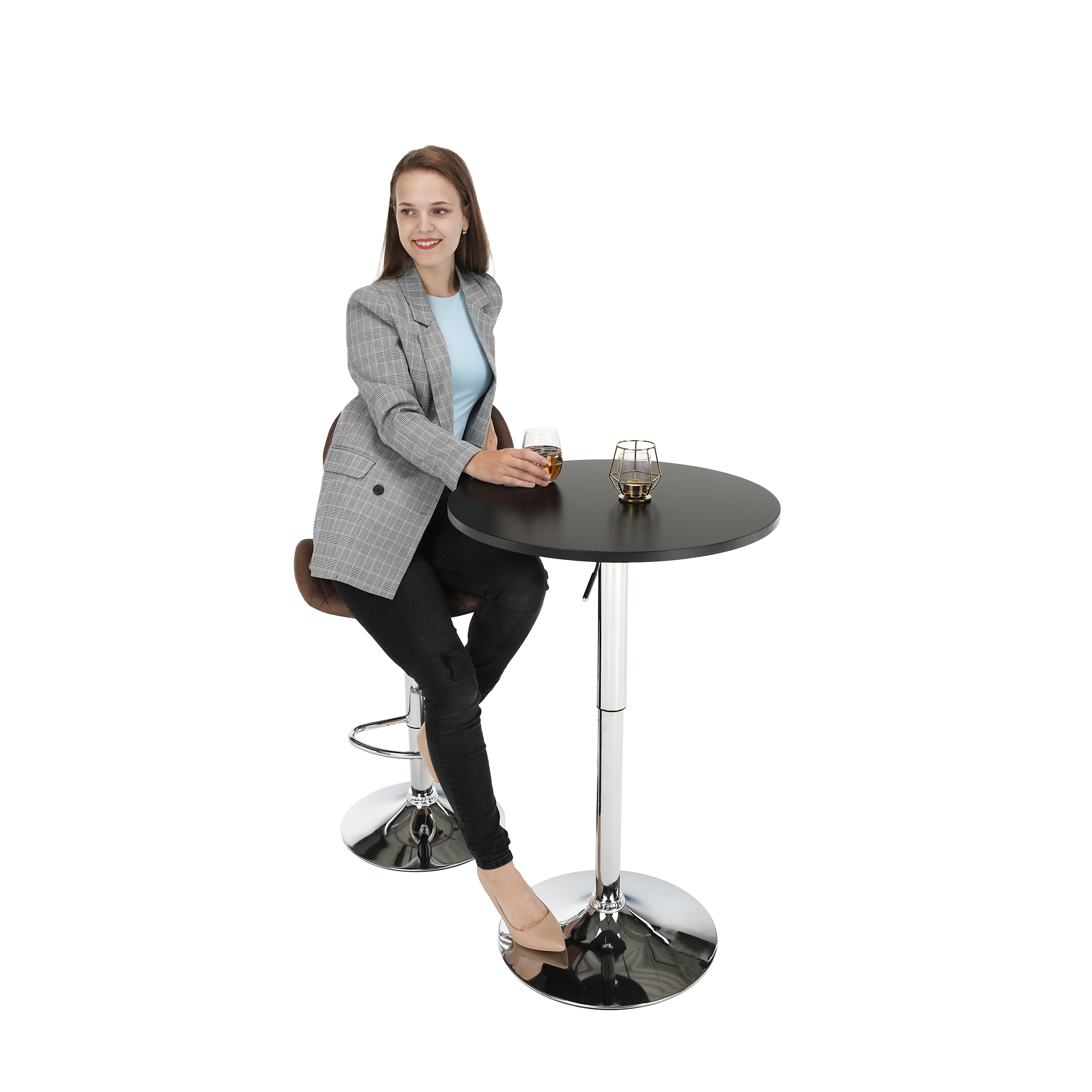 Bárasztal, magasság állítással, króm/fehér, átmérő 60 cm, BRANY 2 NEW