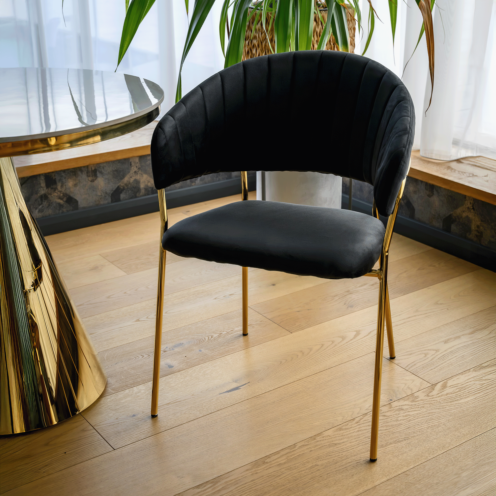 Design étkezőszék, fekete Velvet szövet/gold króm arany, DASMIN TYP 1
