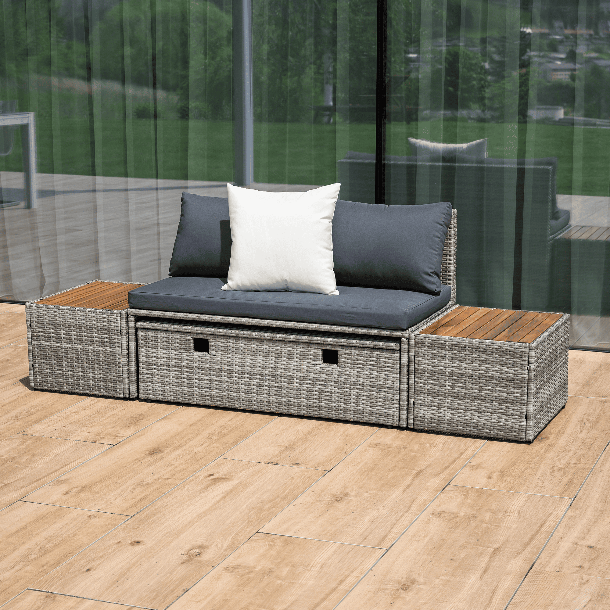 Kerti rattan szett, szürke/természetes/krémszínű, DEBRA