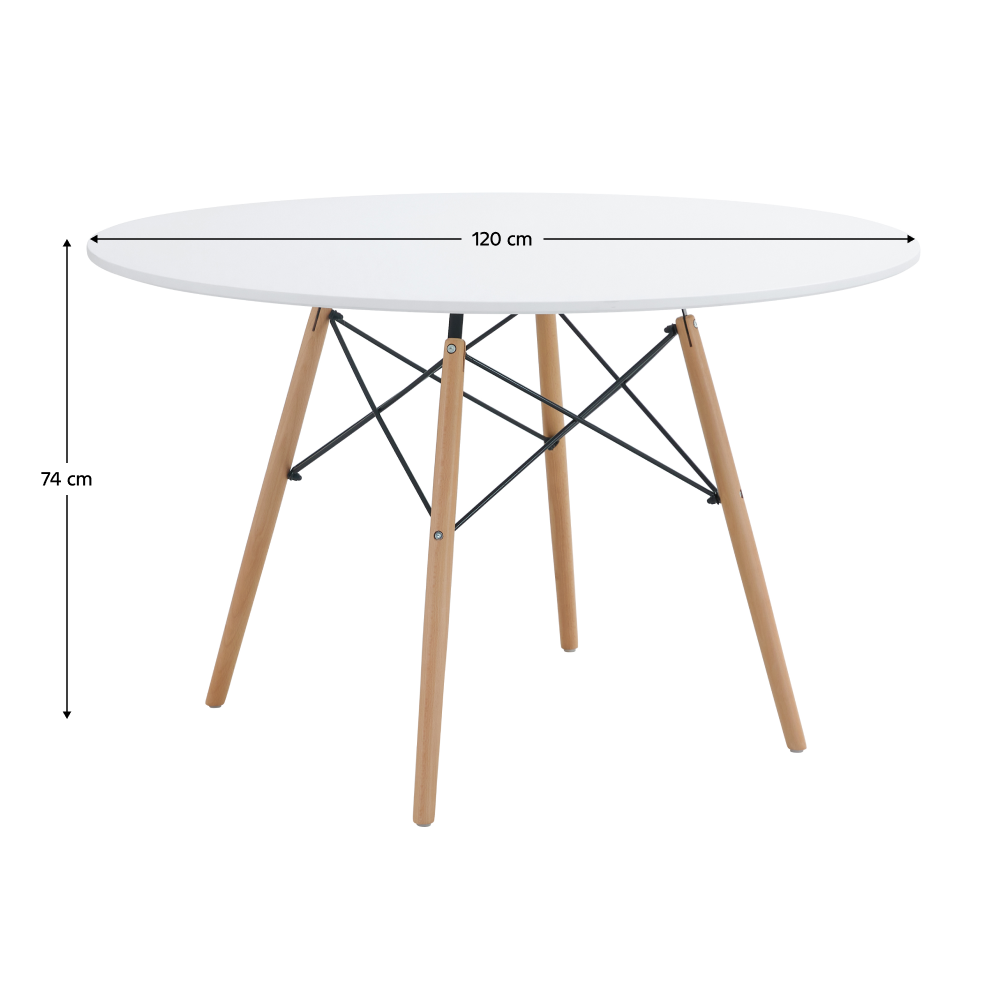 Étkezőasztal, fehér/matt/bükk, átmérő 120 cm, DEMIN NEW