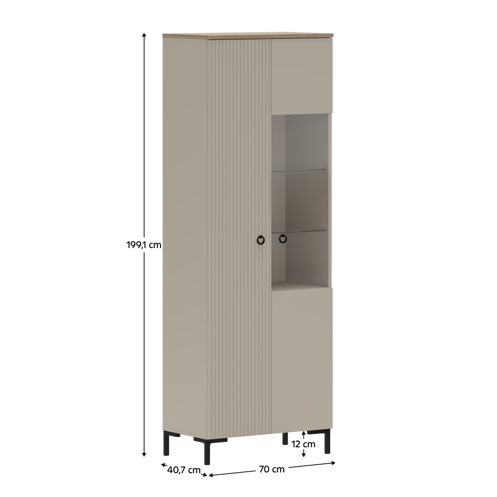 Vitrin, szürkésbarna Taupe/silverjack tölgy, DOMCA 1D1W