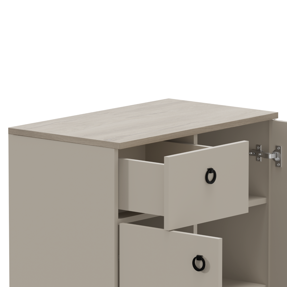 Komód, szürkésbarna Taupe/silverjack tölgy, DOMCA 2D1S