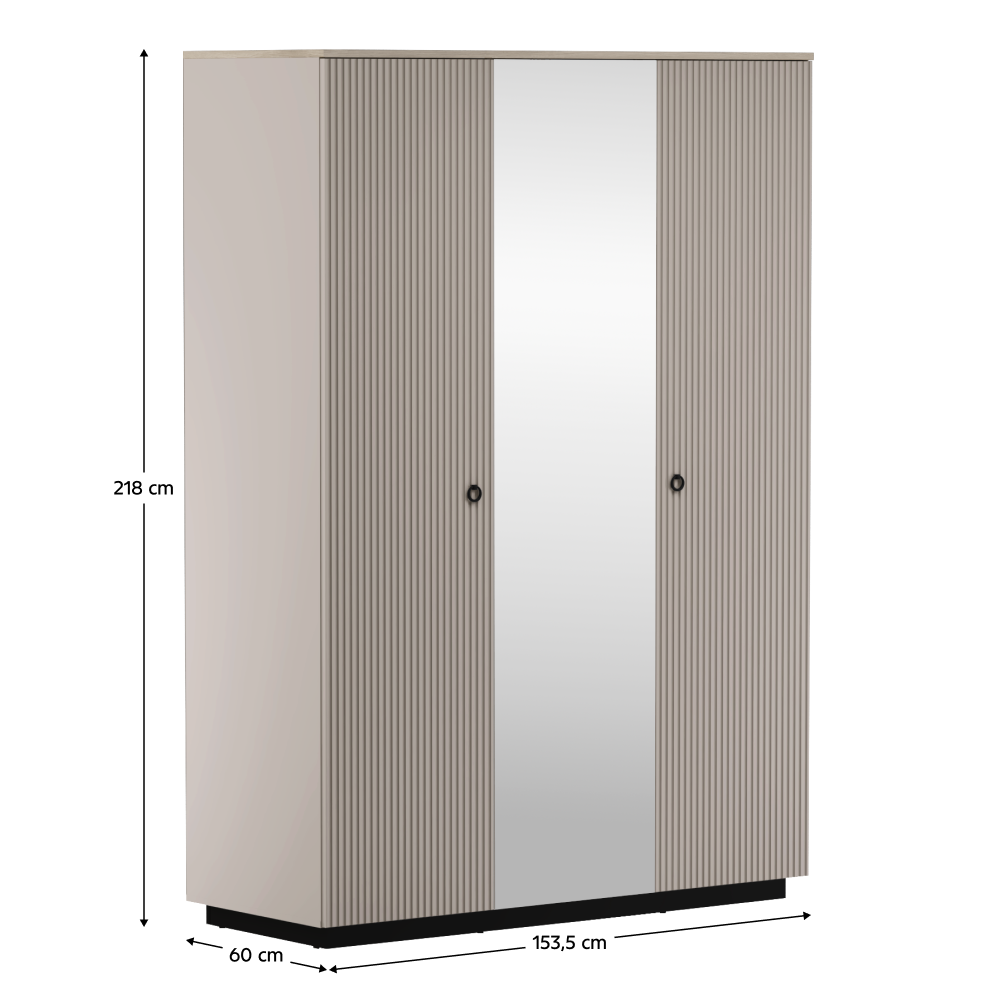 Szekrény tükörrel, szürkésbarna Taupe/silverjack tölgy, DOMCA 3D