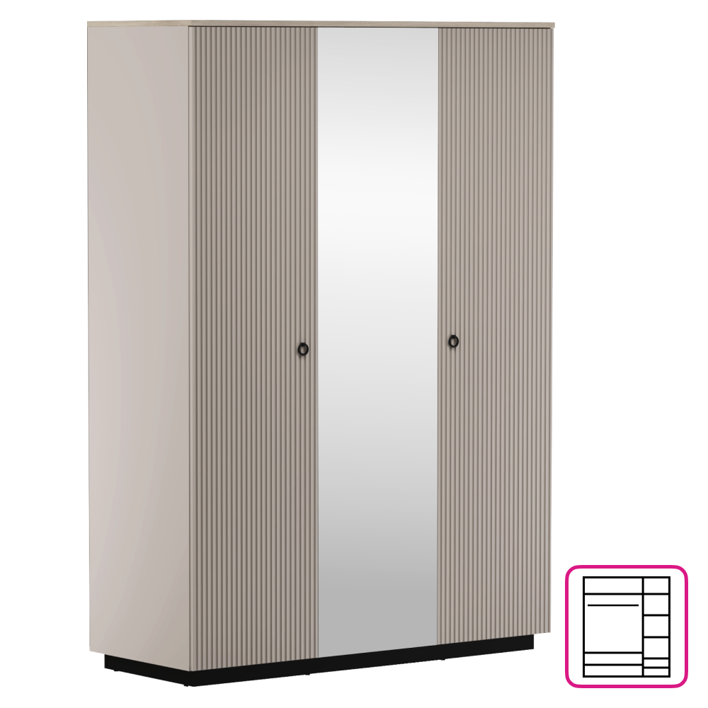 Szekrény tükörrel, szürkésbarna Taupe/silverjack tölgy, DOMCA 3D