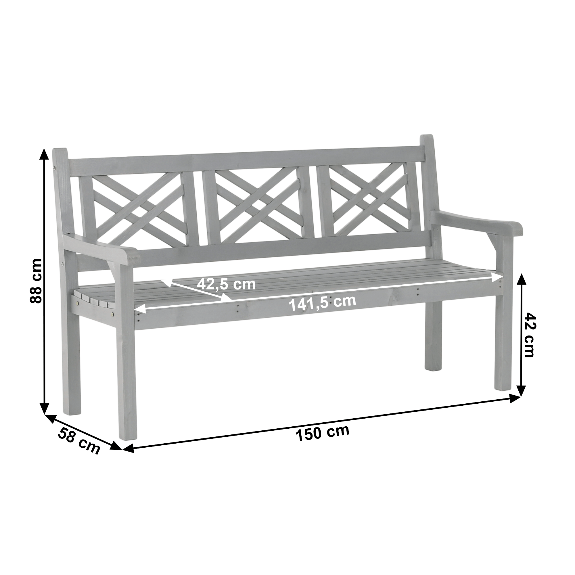 Fából készült kerti pad, szürke, 150 cm, FABLA