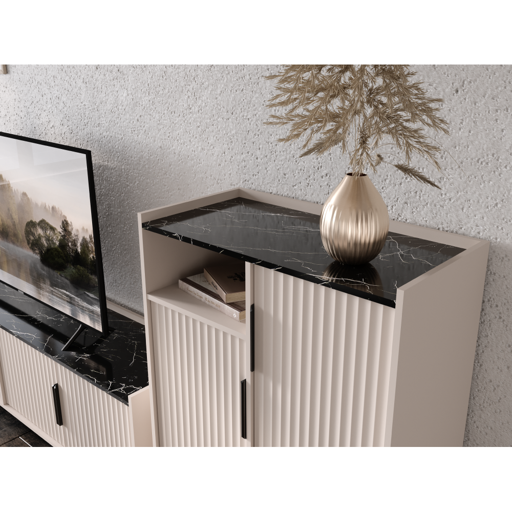 TV-asztal, kasmír/sötét márvány, FRESIO RTV2D2S