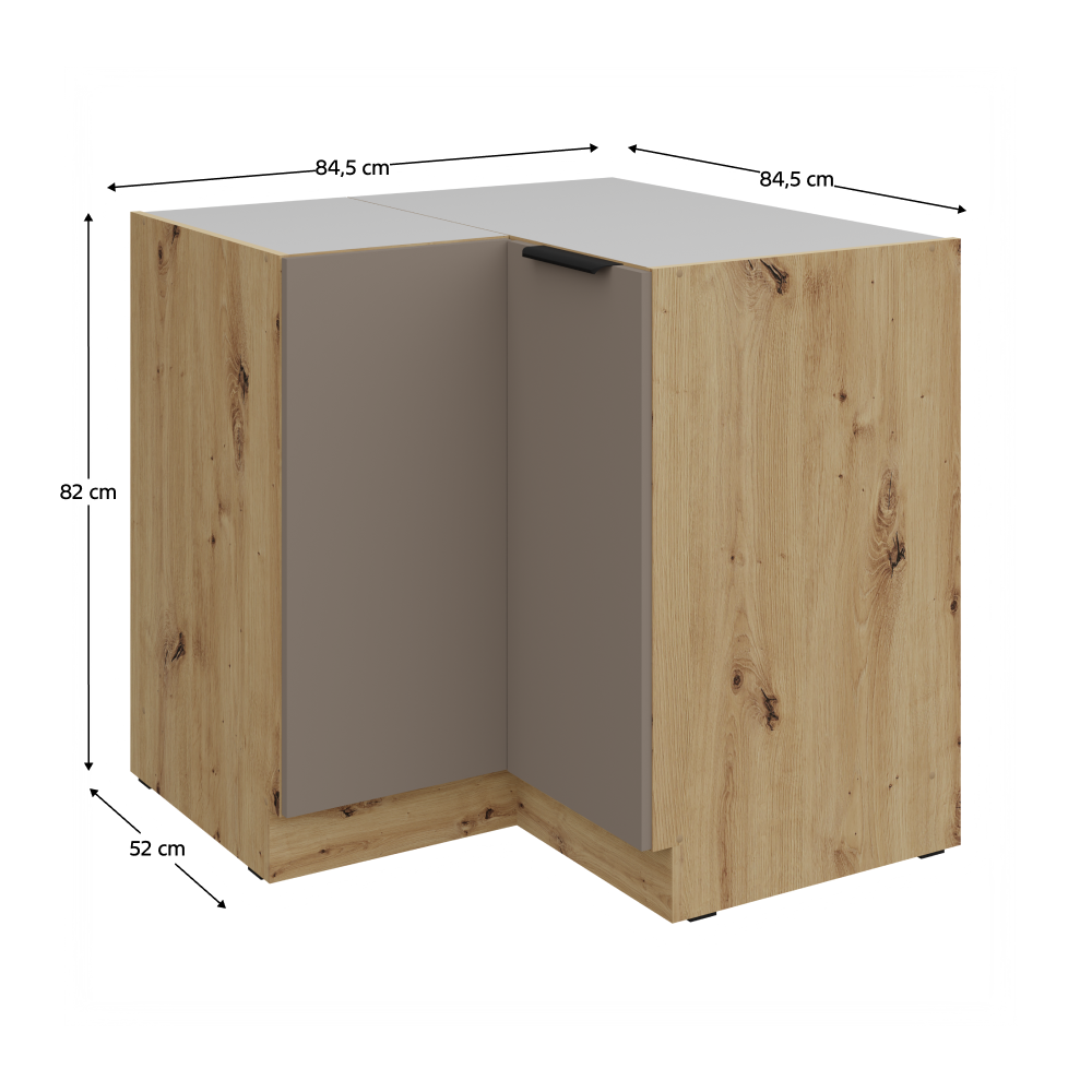 Alsó sarokszekrény, sandgrau/artisan tölgy, FRISBO 90x90 DN 2F BB
