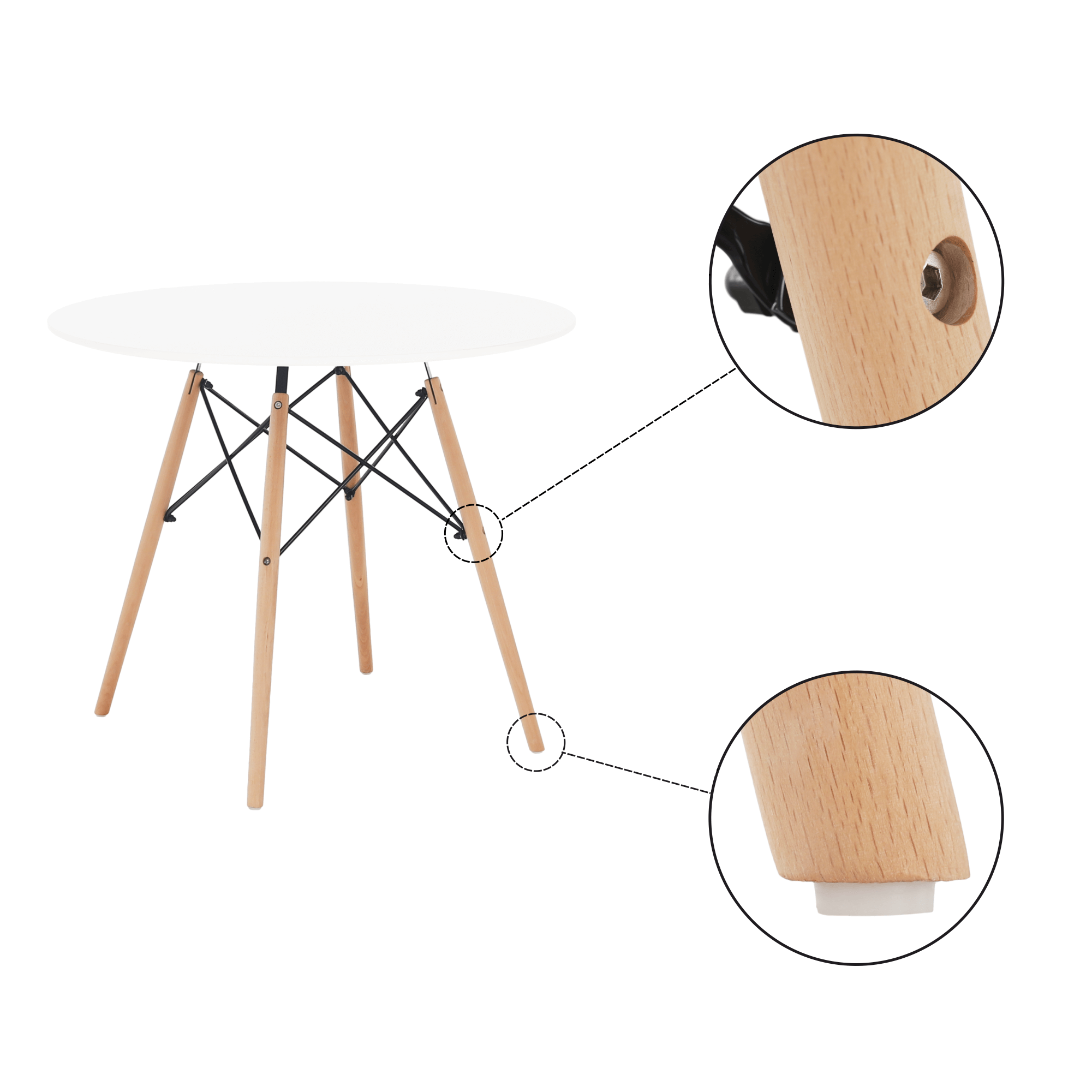 Étkezőasztal,  fehér/bükk, átmérő 80 cm, GAMIN 2 NEW 80