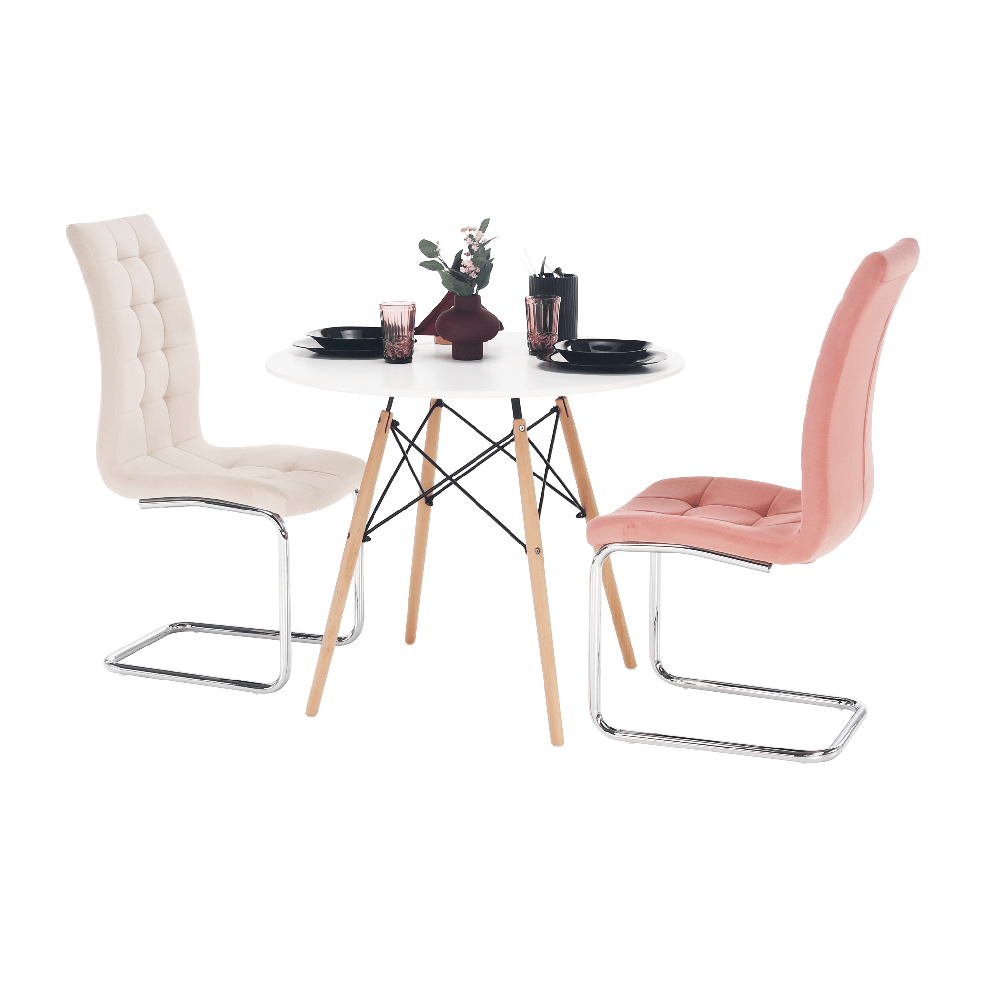 Étkezőasztal,  fehér/bükk, átmérő 80 cm, GAMIN 2 NEW 80