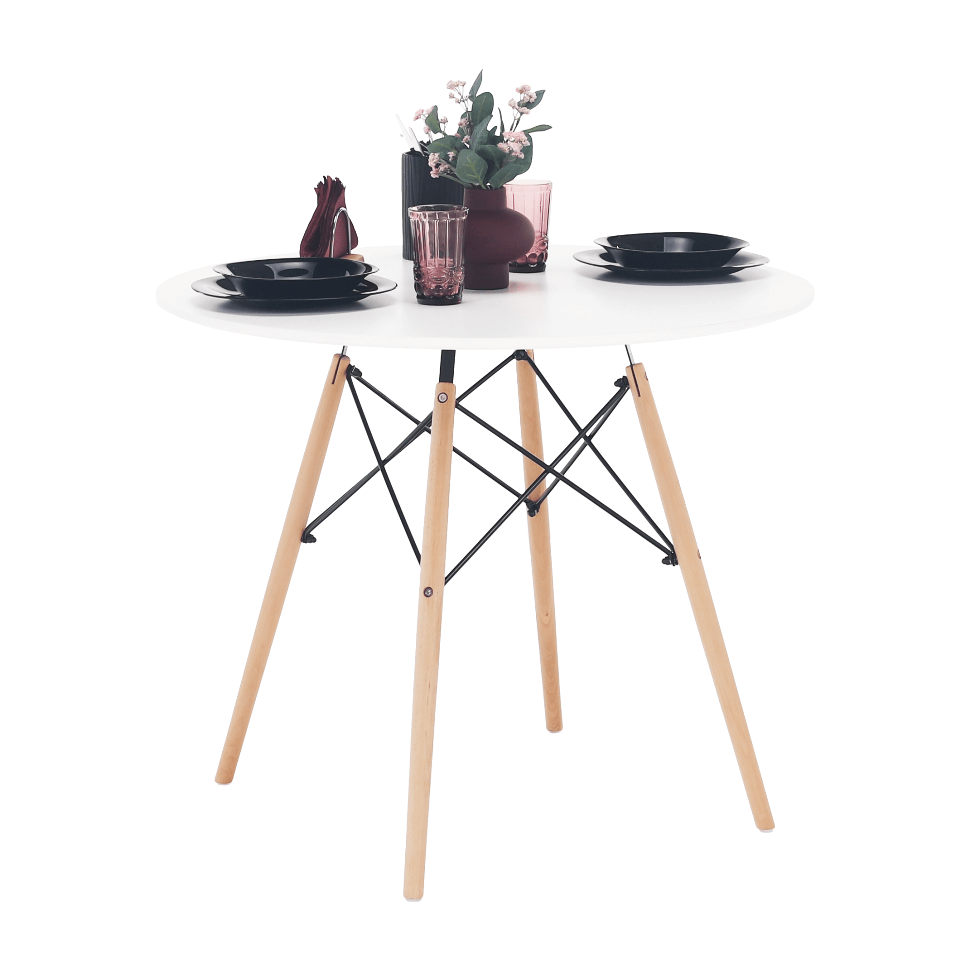 Étkezőasztal,  fehér/bükk, átmérő 80 cm, GAMIN 2 NEW 80