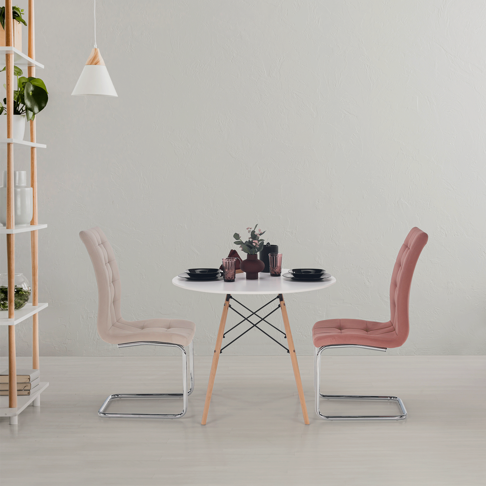 Étkezőasztal,  fehér/bükk, átmérő 80 cm, GAMIN 2 NEW 80