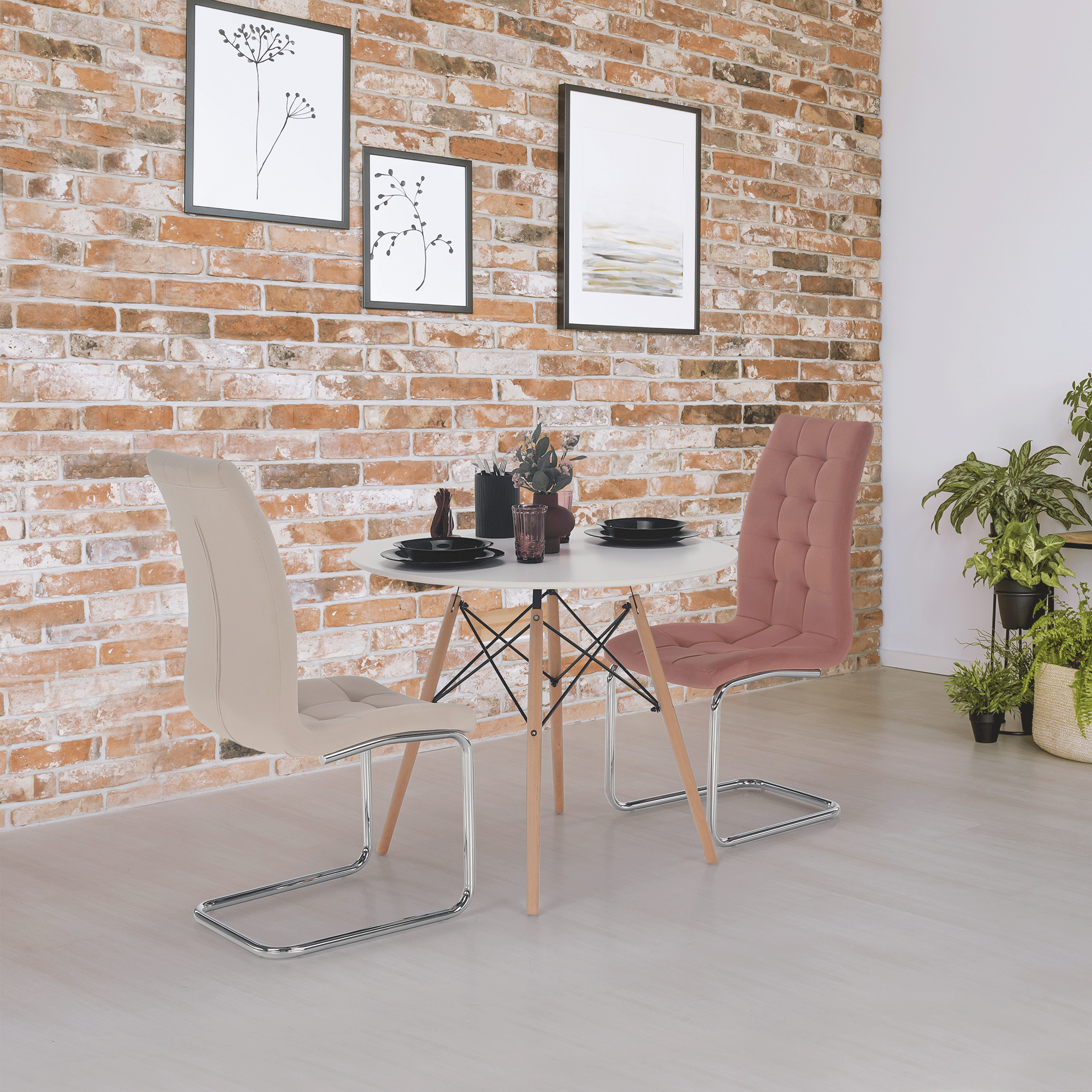 Étkezőasztal,  fehér/bükk, átmérő 80 cm, GAMIN 2 NEW 80