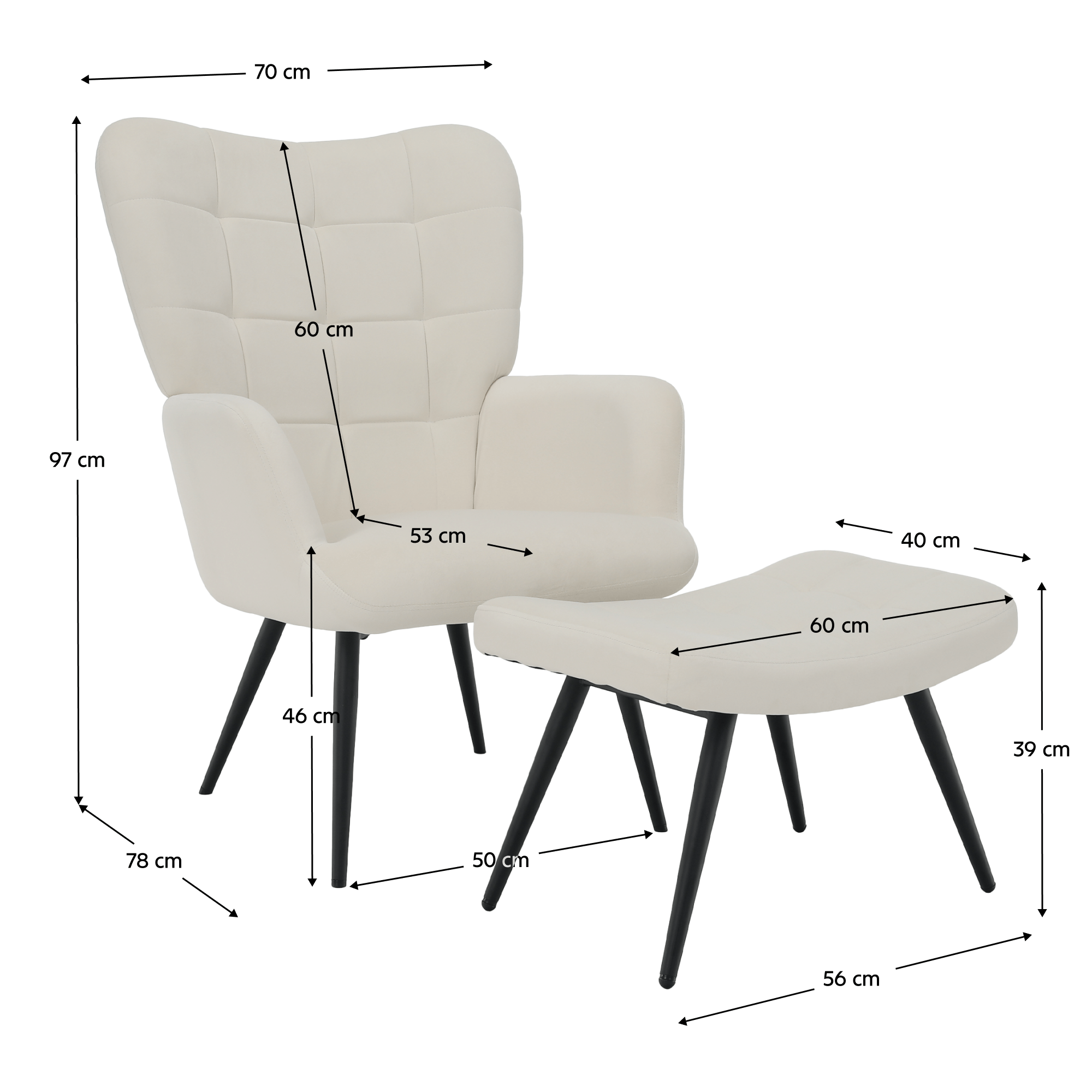 Fotel lábtartóval, szürke Velvet szövet/fekete, HABEN