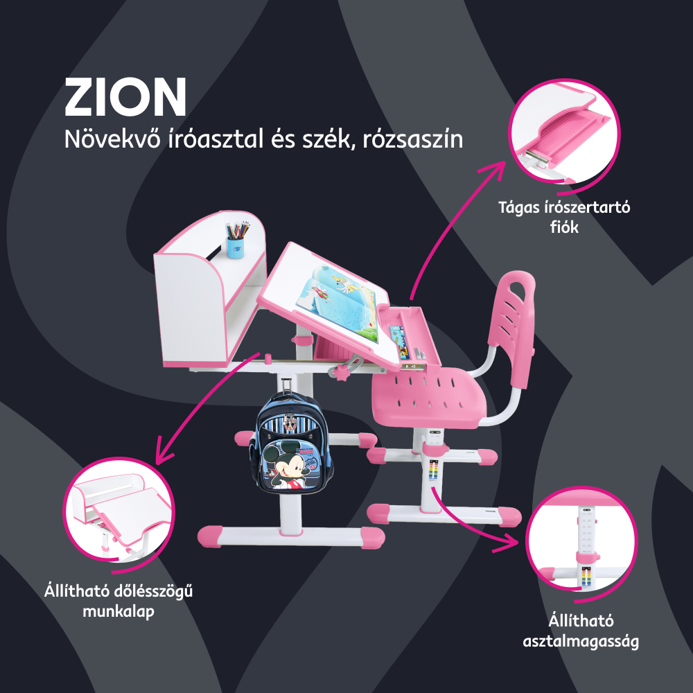 Növekvő íróasztal és szék, set ZION
