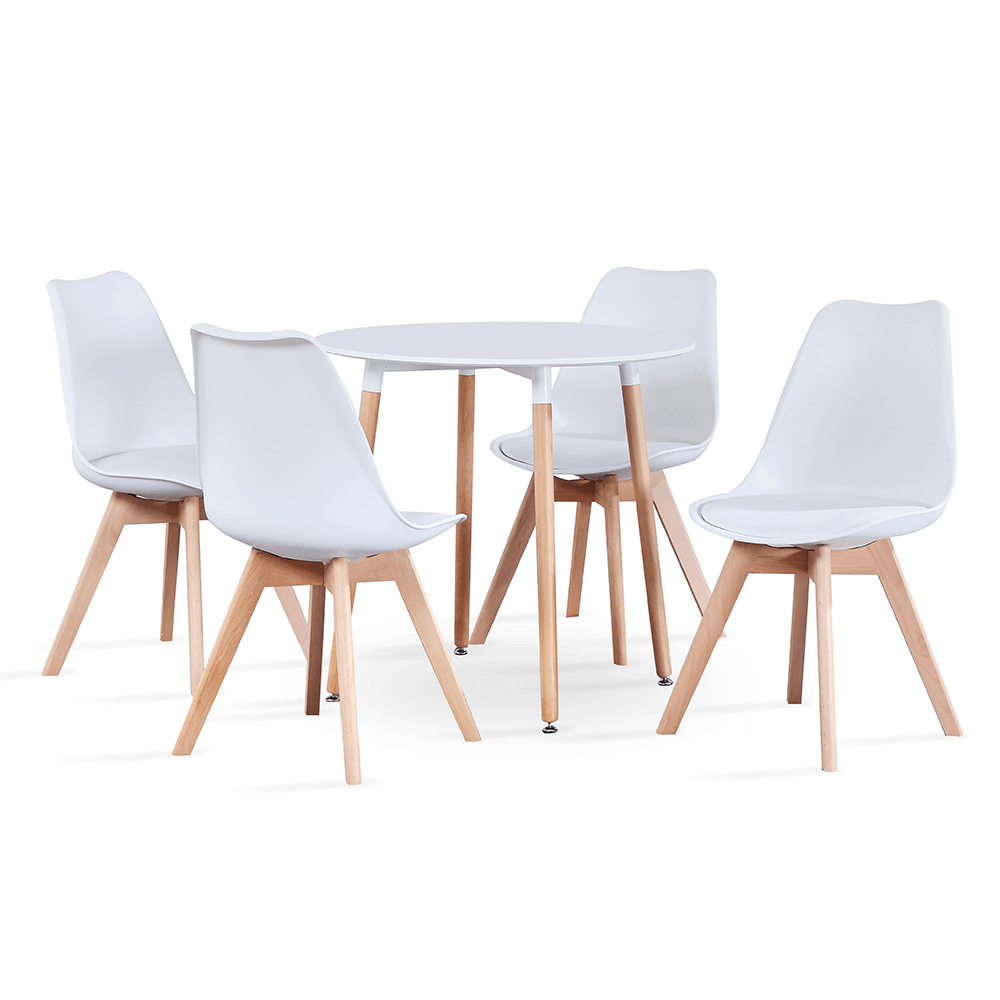 Étkezőasztal, fehér/bükk, átmérő 60 cm, ELCAN NEW TYP 1