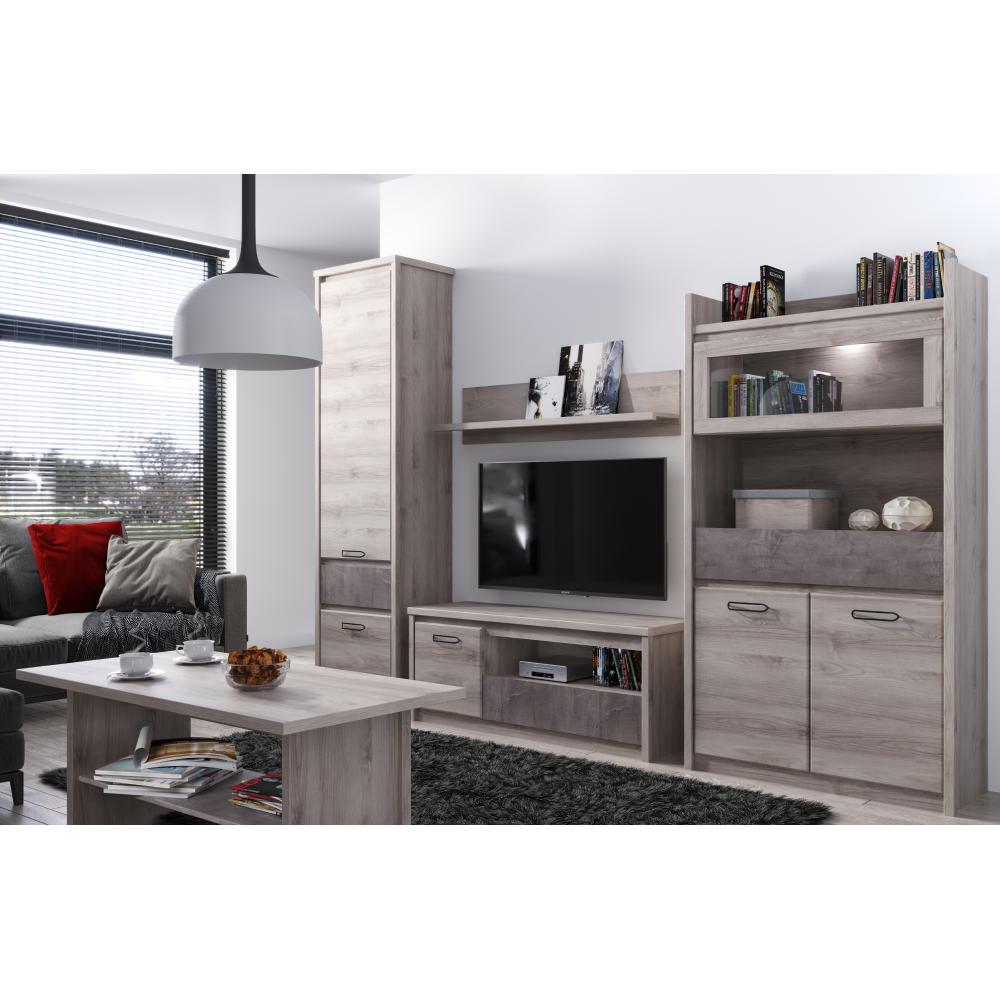 Alacsony vitrin 2D1W1S, nairobi gesztenye/onix, JESI NEW