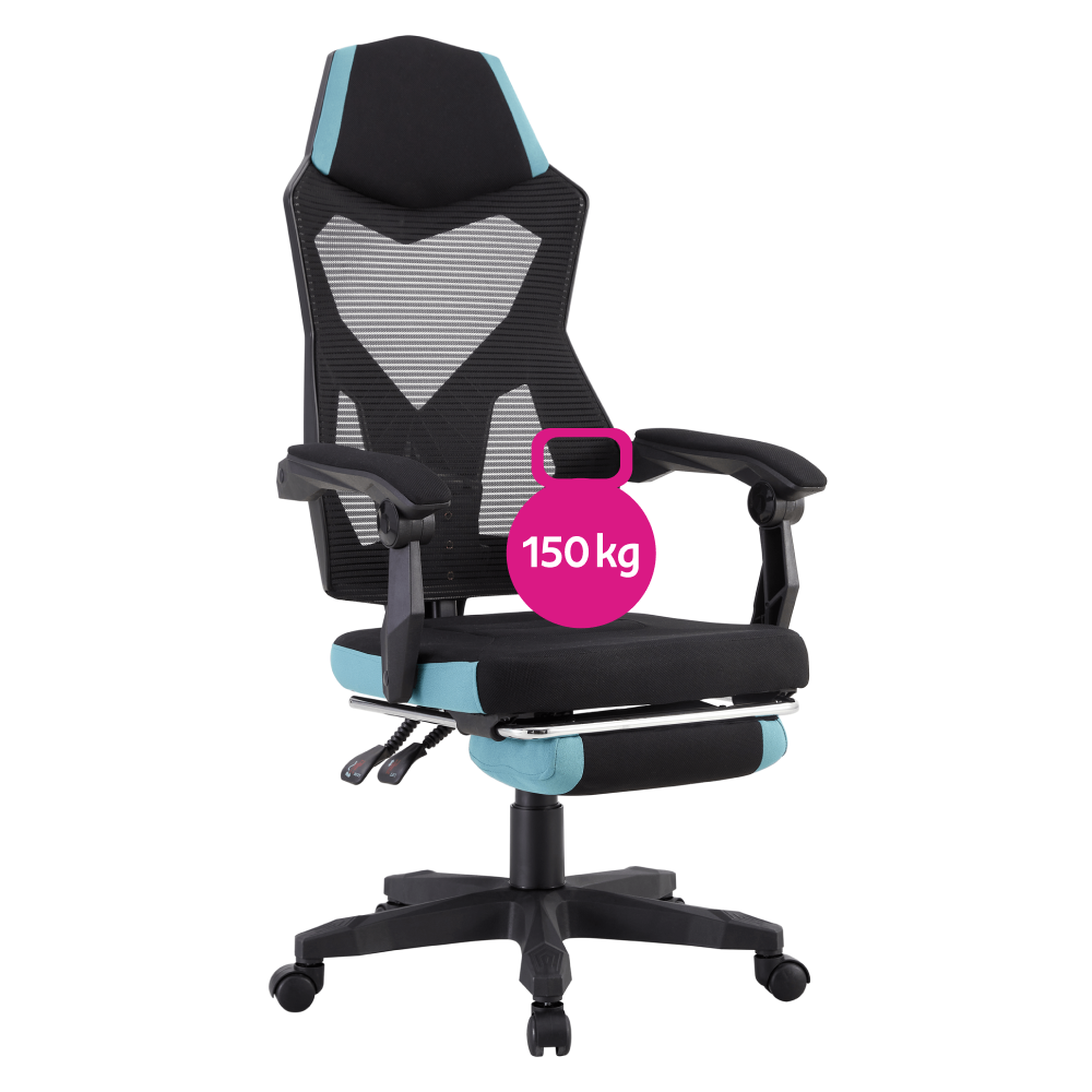 Irodai/gamer szék, fekete/neomint,  teherbírás 150 kg, JORIK NEW