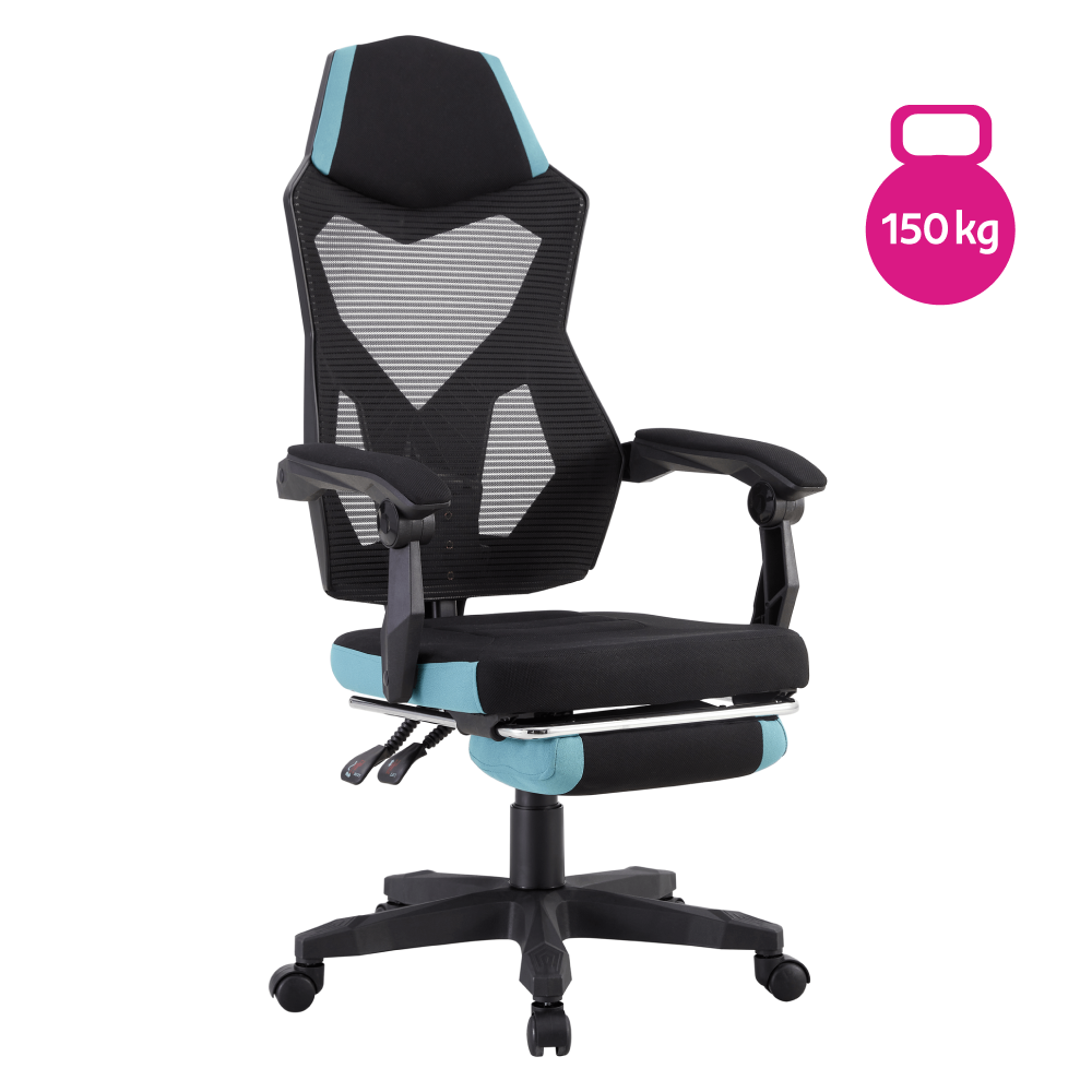 Irodai/gamer szék, fekete/neomint,  teherbírás 150 kg, JORIK NEW