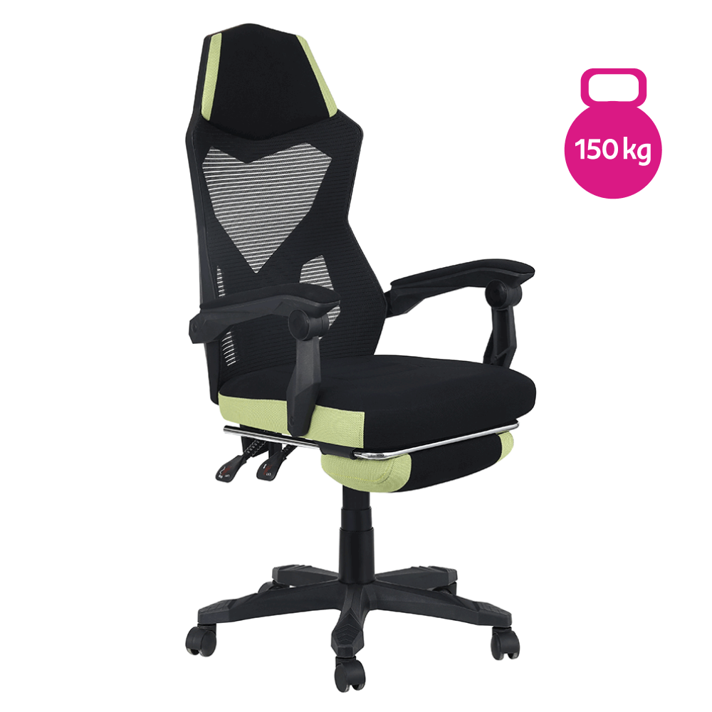Irodai/gamer szék, fekete/zöld, teherbírás 150 kg, JORIK