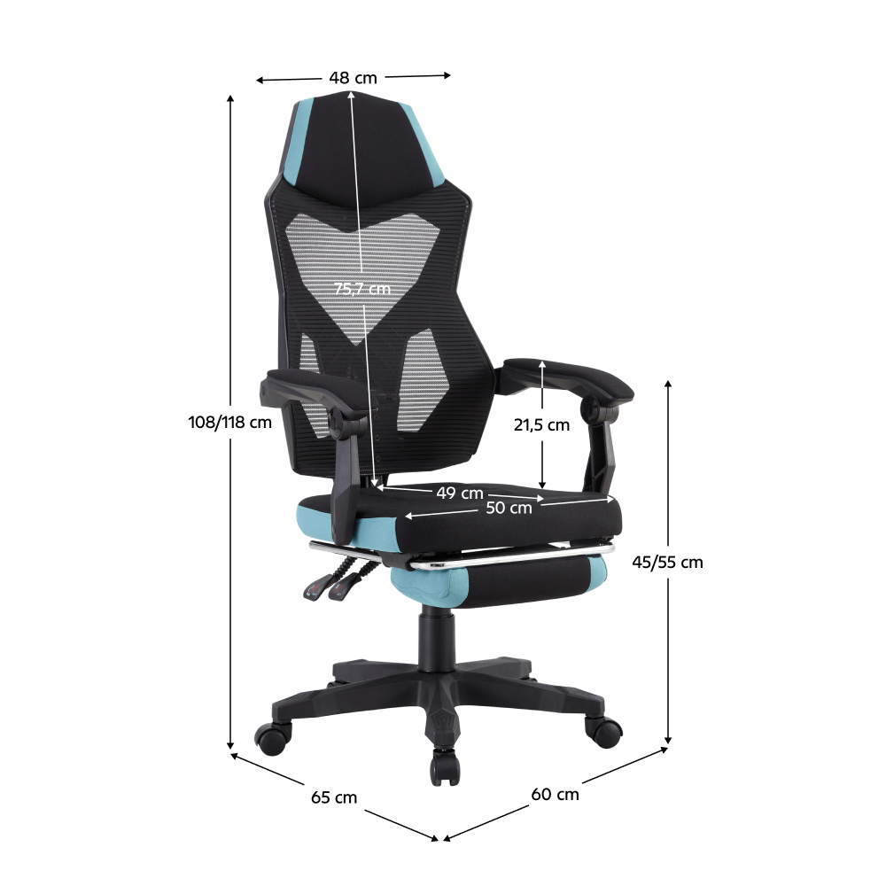 Irodai/gamer szék, fekete/neomint,  teherbírás 150 kg, JORIK NEW