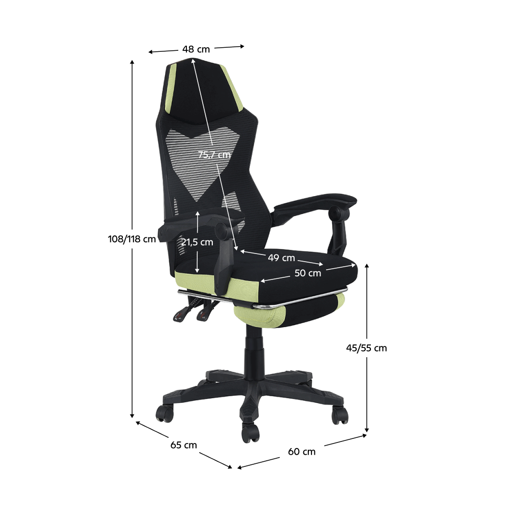 Irodai/gamer szék, fekete/zöld, teherbírás 150 kg, JORIK