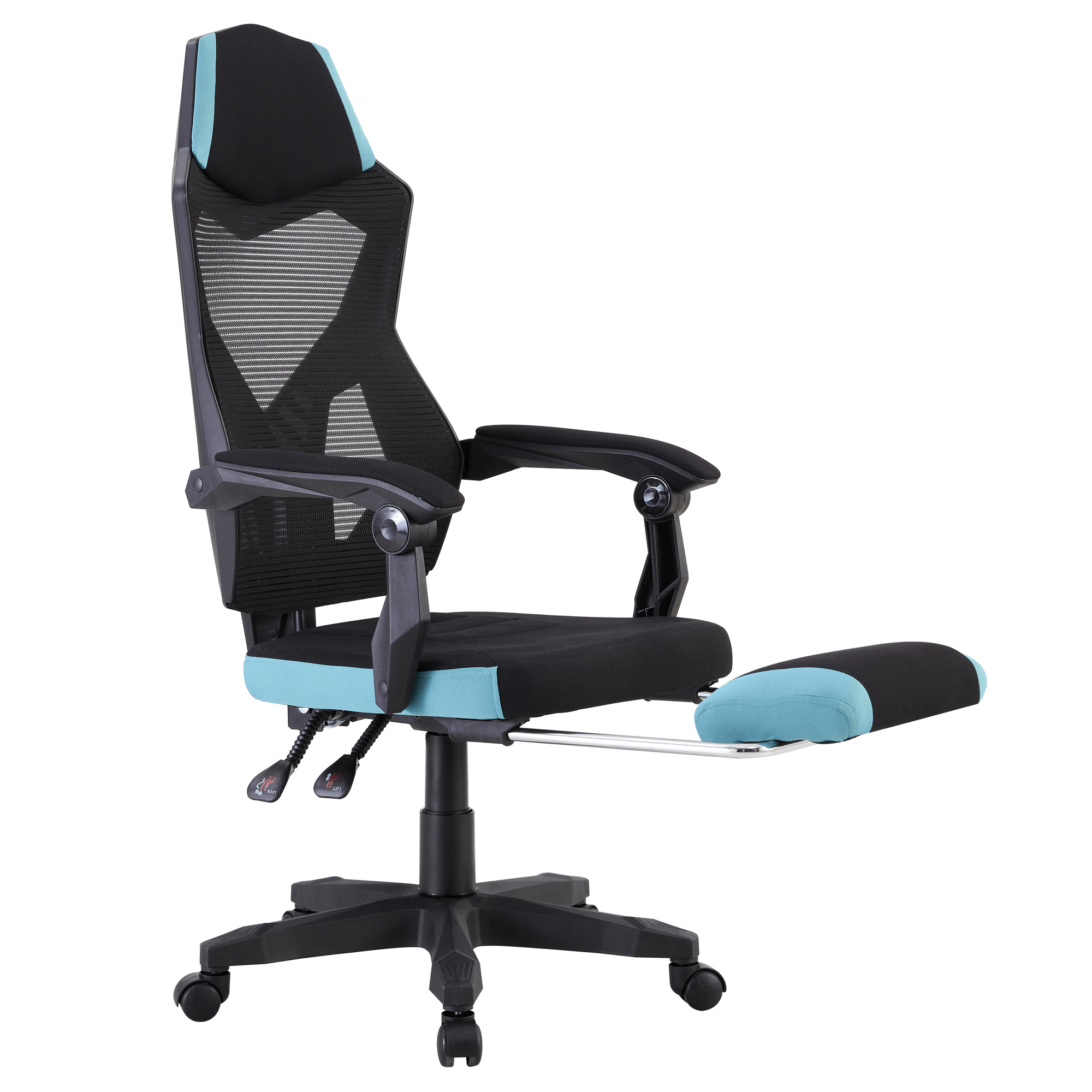 Irodai/gamer szék, fekete/neomint,  teherbírás 150 kg, JORIK NEW