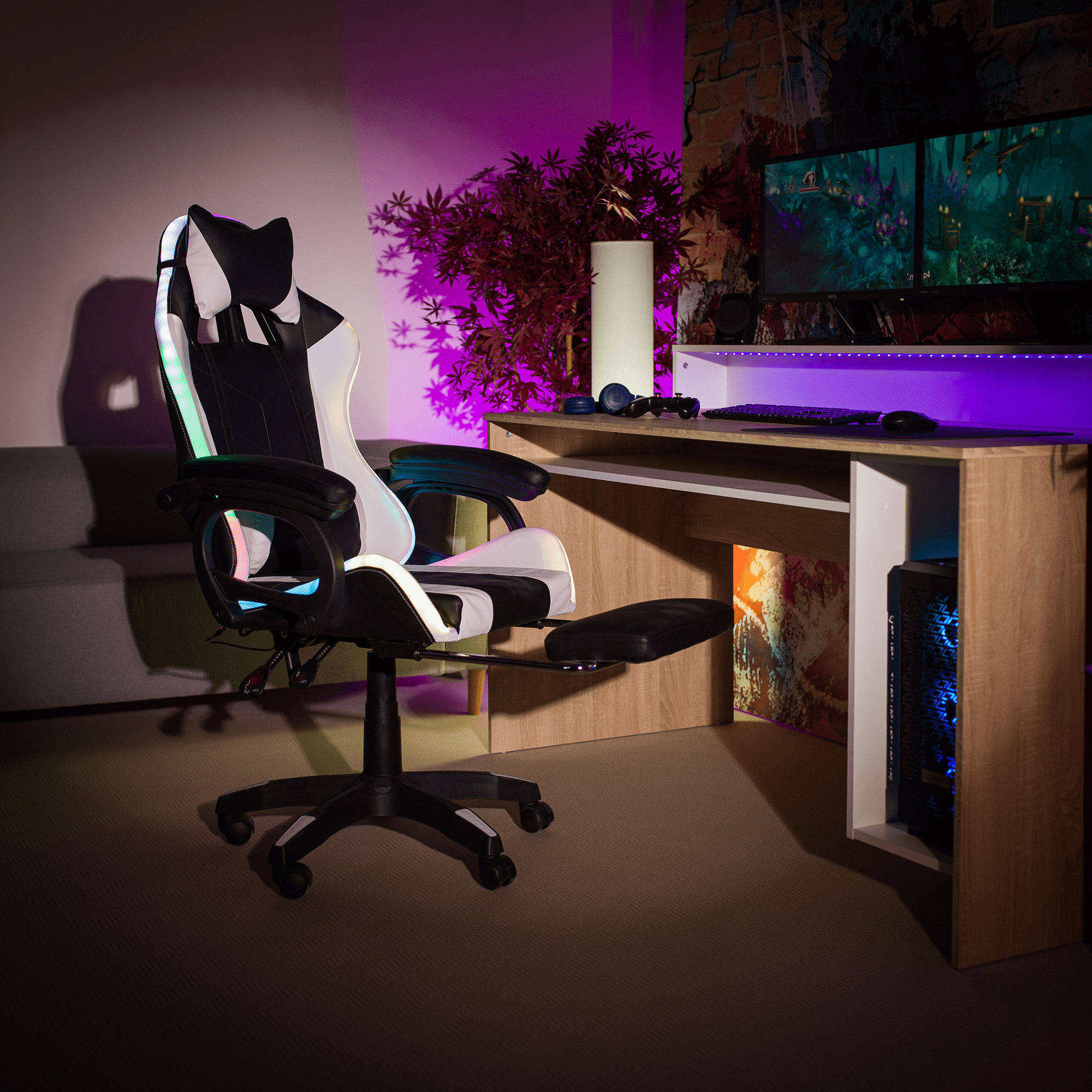 Irodai/gamer szék RGB LED világítással, JOVELA
