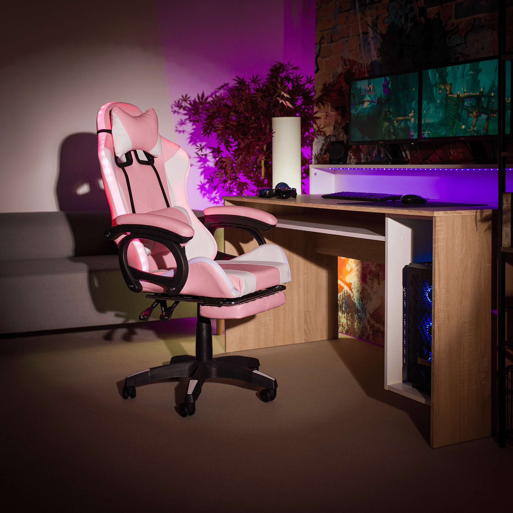 Irodai/gamer szék RGB LED világítással, JOVELA