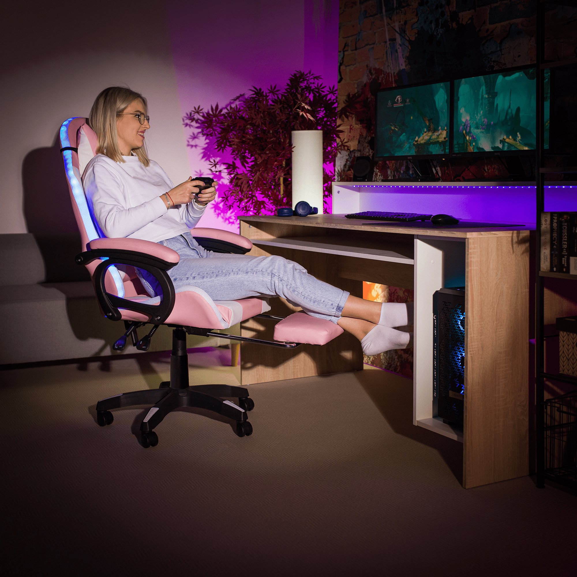 Irodai/gamer szék RGB LED világítással, JOVELA