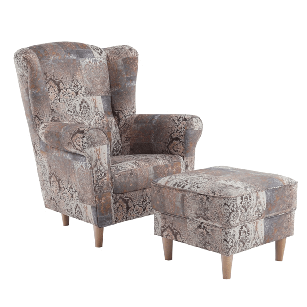 füles fotel puffal, szövet patchwork N1, ASTRID