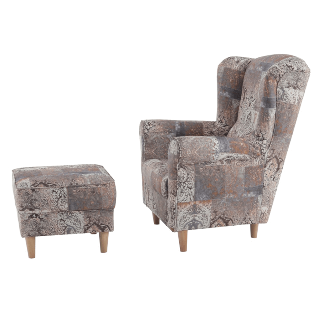 füles fotel puffal, szövet patchwork N1, ASTRID